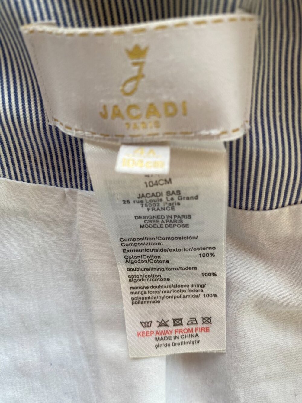 Jacadi Navy Blue Pin Striped Blazer 4A - Picture 3 of 6